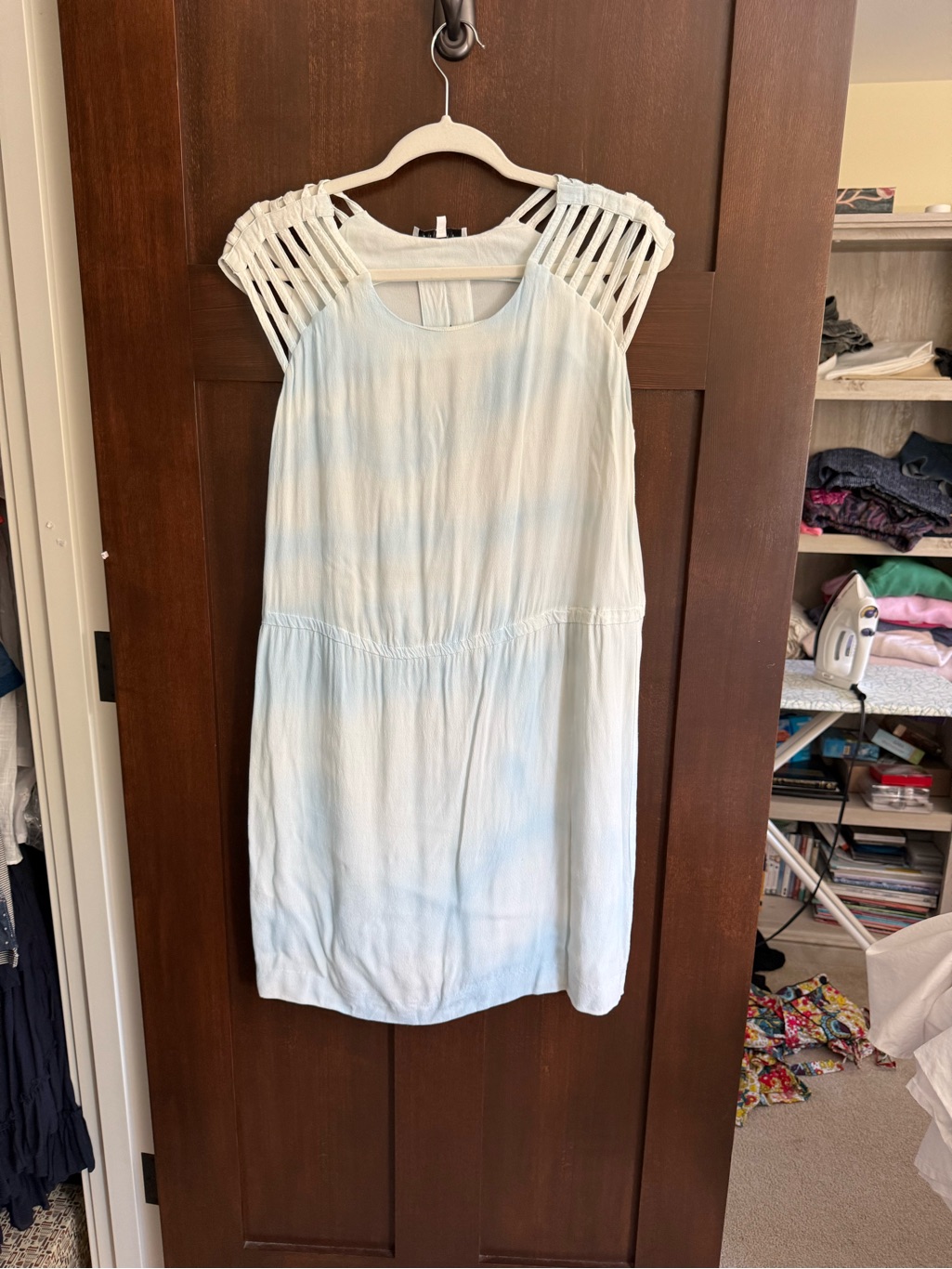 Sandro Light Blue Sleeveless Summer Dress With Woven Shoulder Detail Size S